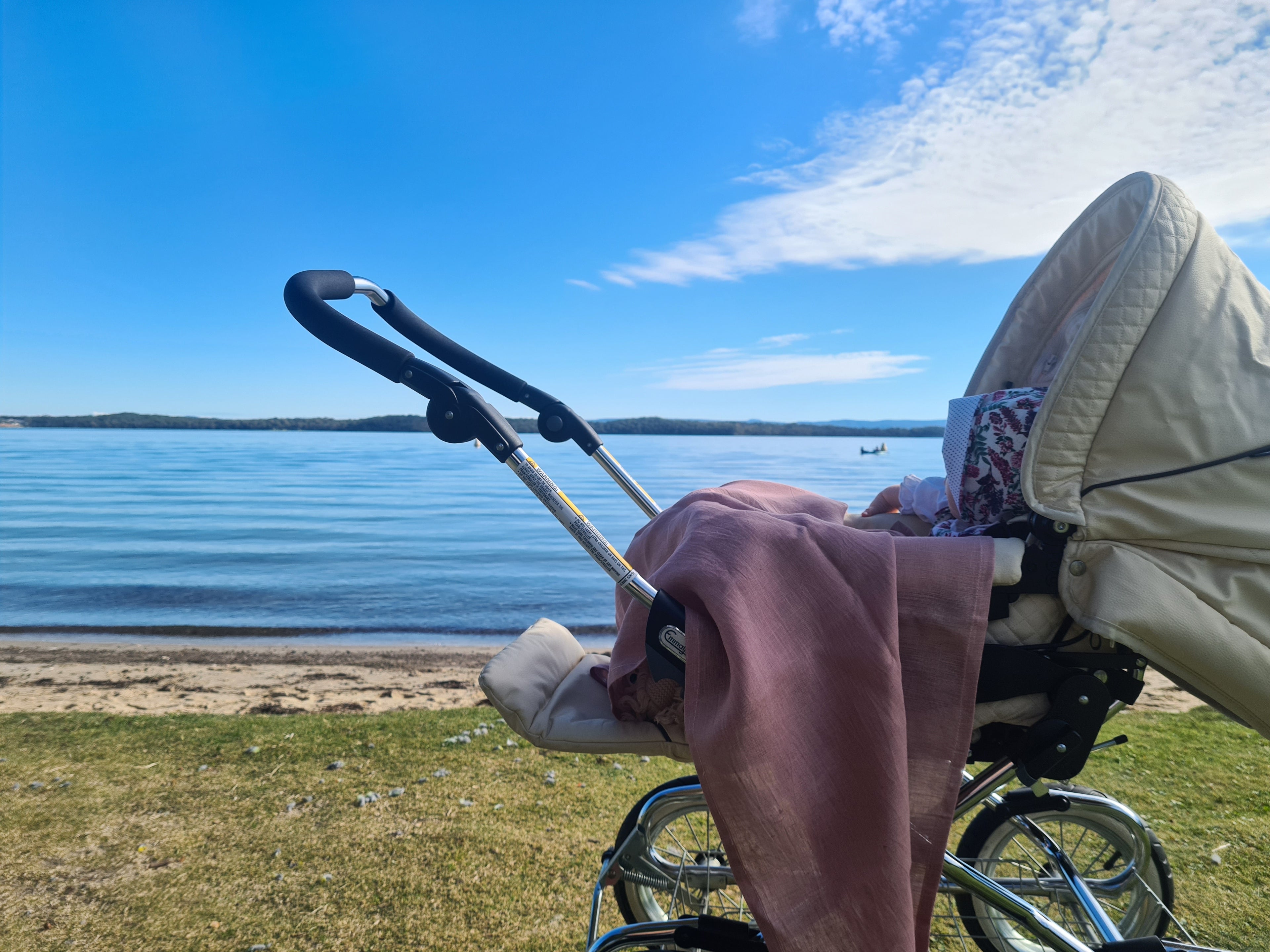 Dusty Rose swaddle on pram