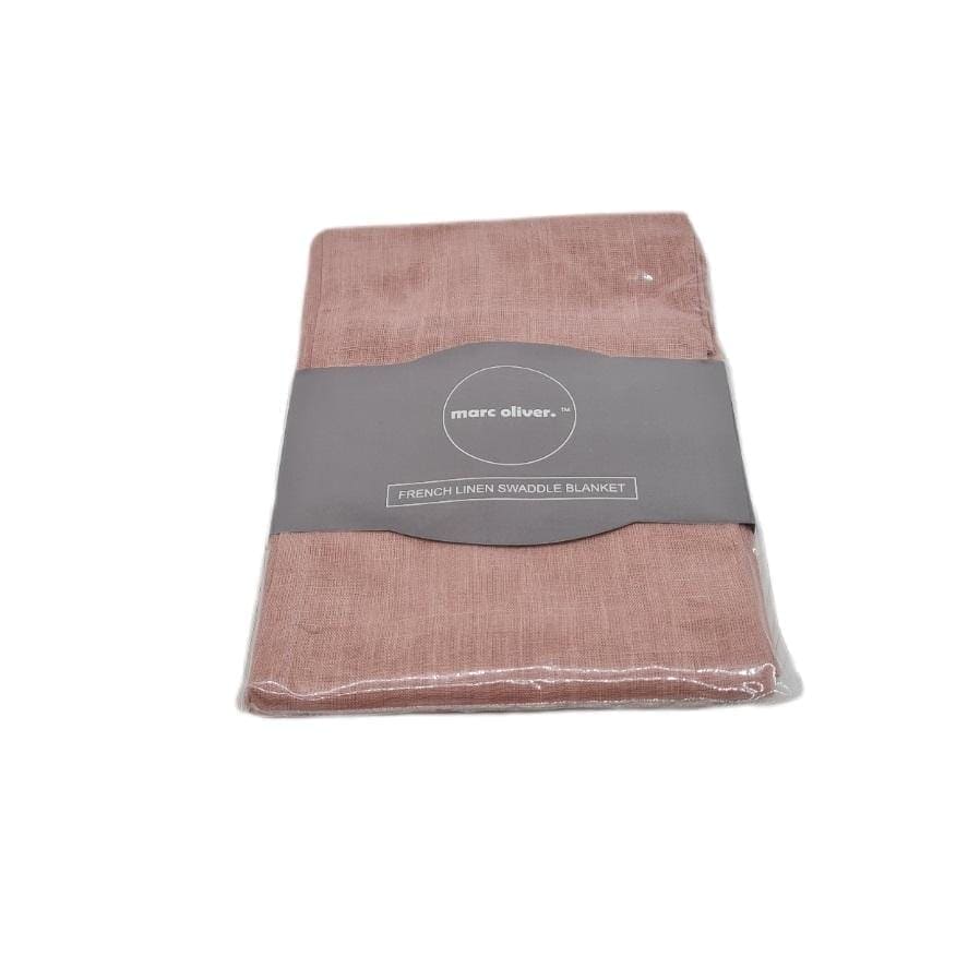 Pink Linen Baby Swaddle Blanket 110cm x 110cm with fully sewn hem - French flax linen by Marc Oliver Marc Oliver