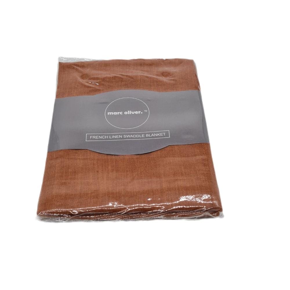 Pumpkin Linen Baby Swaddle Blanket 110cm x 110cm with fully sewn hem French flax linen by Marc Oliver Marc Oliver