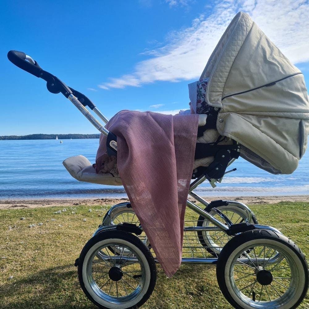 Pink Linen Baby Swaddle Blanket 110cm x 110cm with fully sewn hem - French flax linen by Marc Oliver Marc Oliver