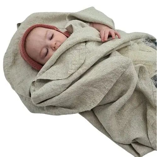 Natural Linen Baby Swaddle Blanket 110cm x 110cm fully sewn hem French Flax by Marc Oliver Marc Oliver